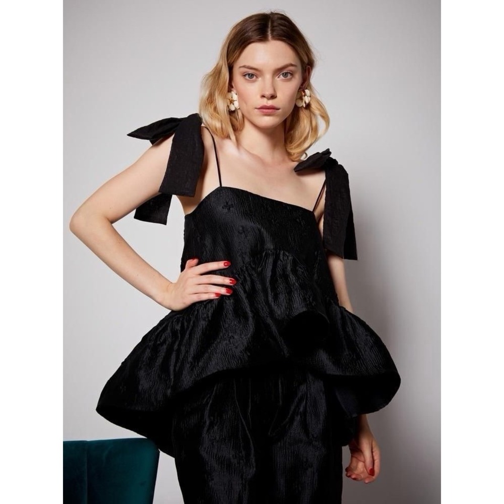 Sister Jane Dream Jacquard Top Black Size XS Bow Romantic Goth Ballet-core NWT